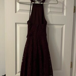 Elegant Burgundy Lace Halter Dress